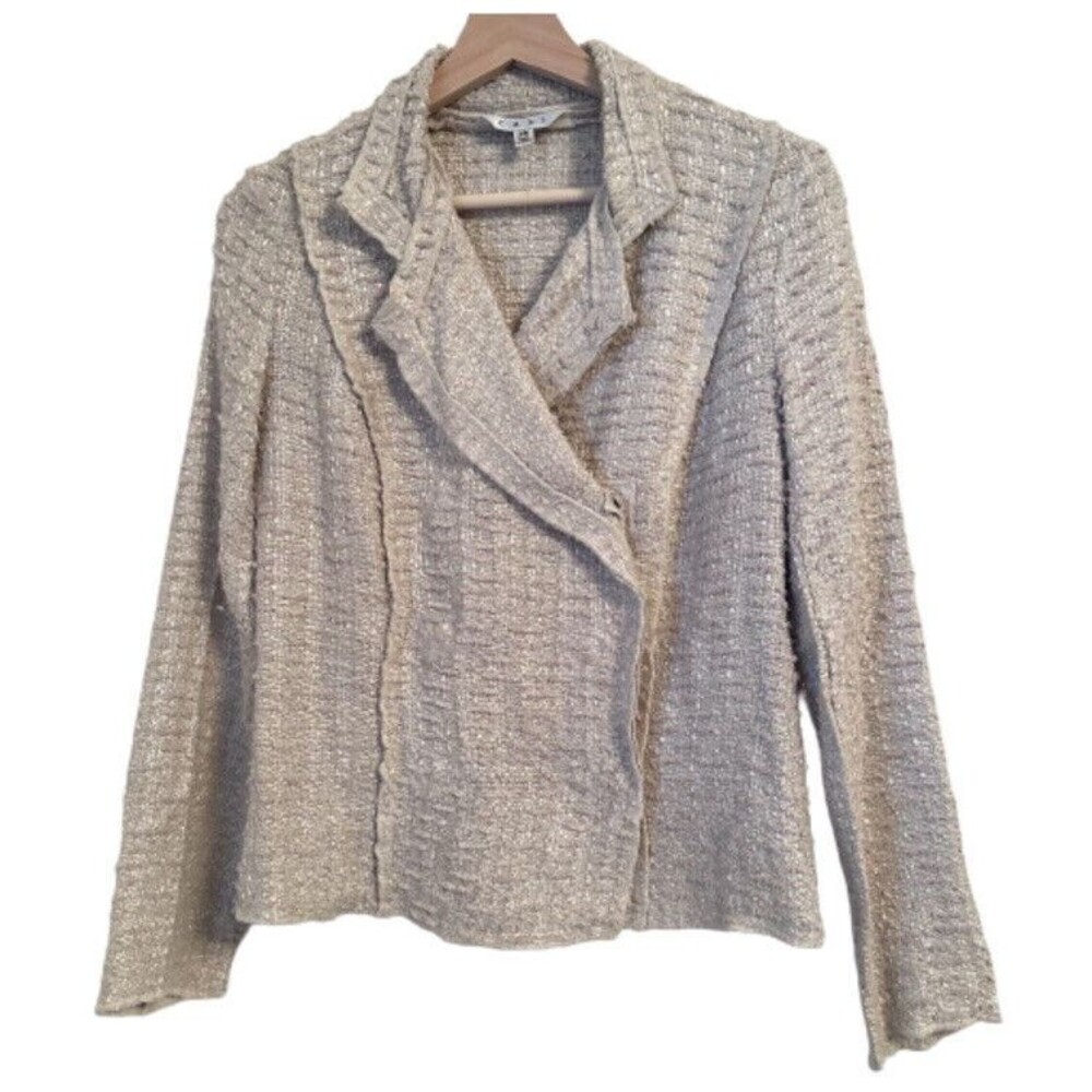 Cabi Jacket Womens XS Cream Moto Crop Blazer Boulce Tweed Textured Career